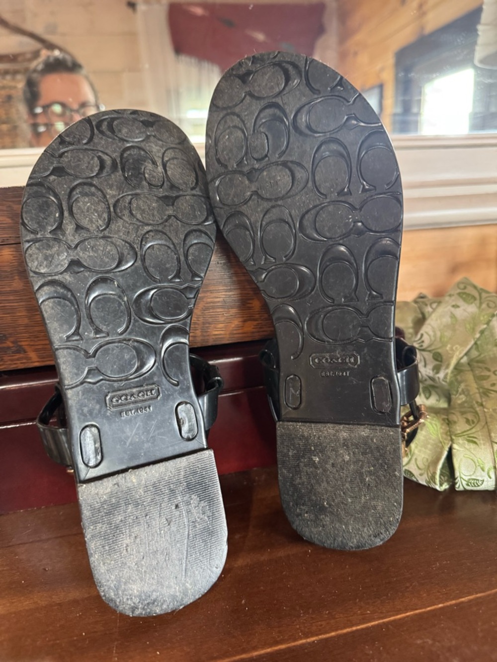 Coach Women's Black T-Strap Jelly Sandals with Gold Accent - Picture 4 of 4